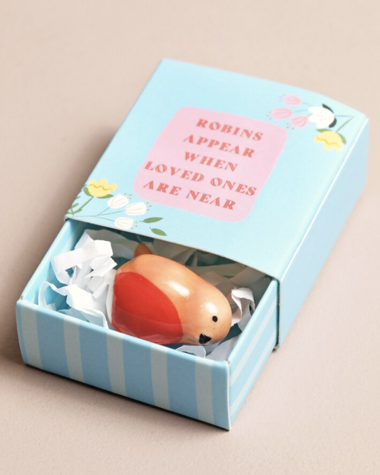 Robins Appear Tiny Ceramic Token In Matchbox