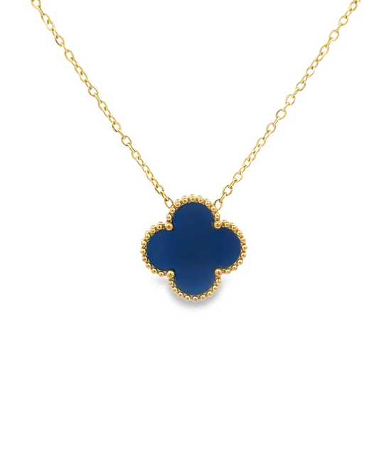 Royal Blue Four Leaf Clover Pendant Necklace 18K Gold Plated