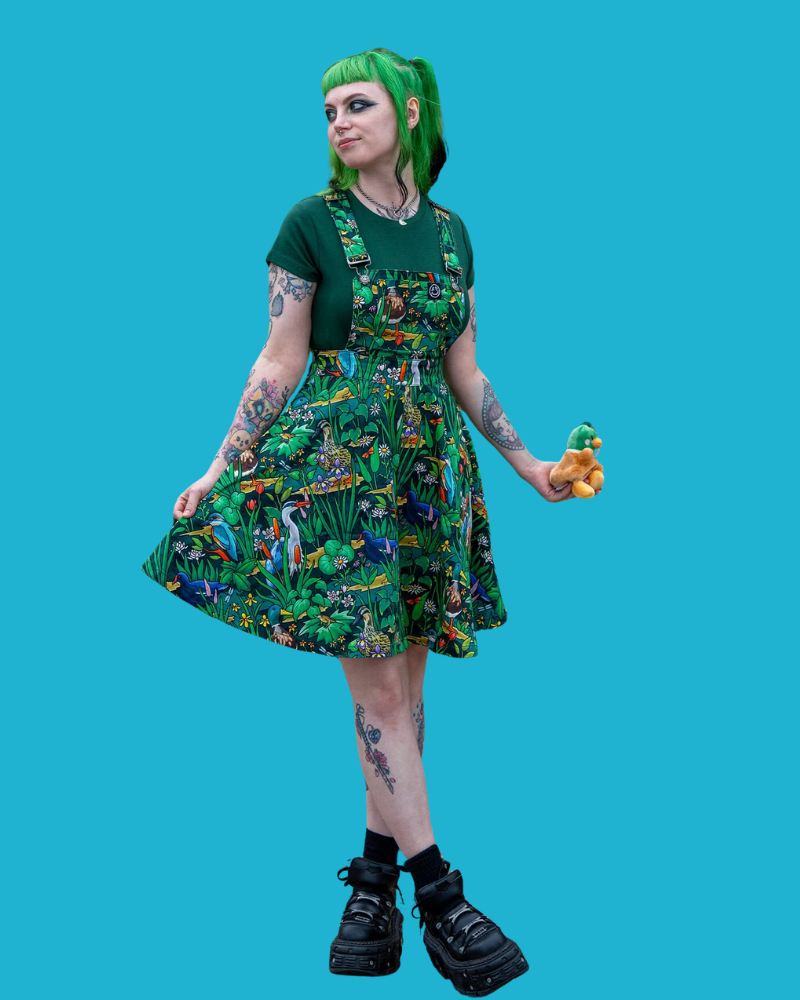 Pond Birds Flared Pinafore Dress