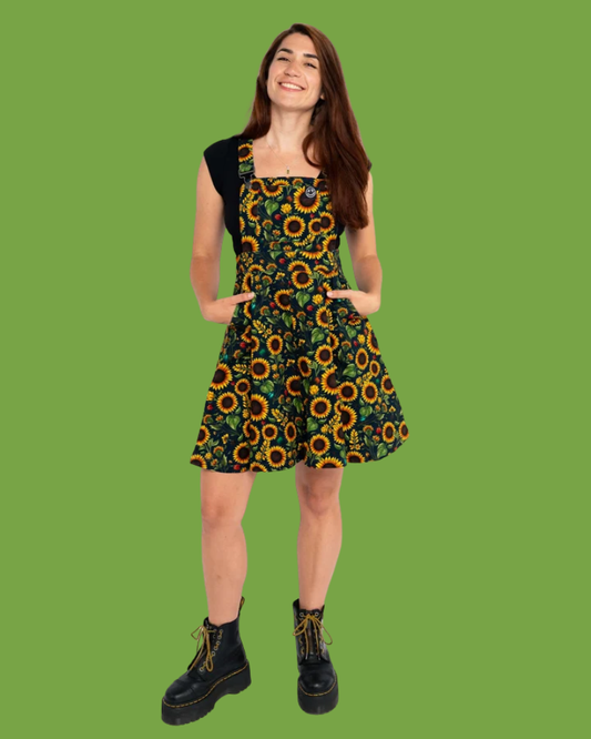 Sunflowers Flared Pinafore Dress