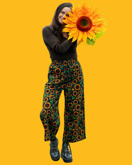 Sunflowers Unisex Cropped Wide Leg Trousers