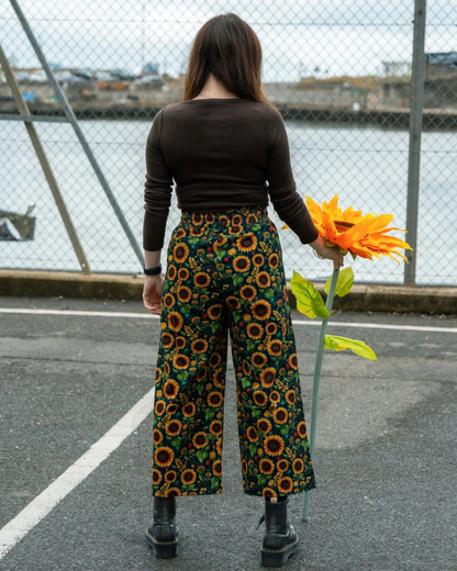 Sunflowers Unisex Cropped Wide Leg Trousers