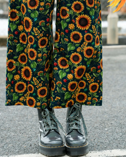 Sunflowers Unisex Cropped Wide Leg Trousers