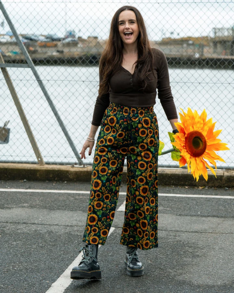 Sunflowers Unisex Cropped Wide Leg Trousers