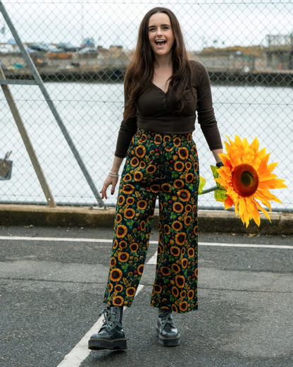 Sunflowers Unisex Cropped Wide Leg Trousers