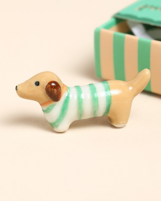 Sausage Dog Ceramic Token In Matchbox