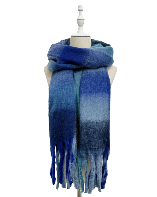 Blue Checked Wool Blanket Scarf
