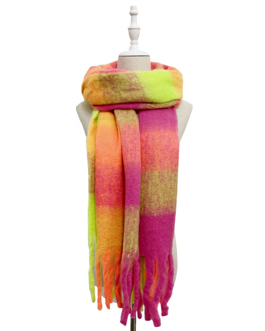 Neon Checked Wool Blanket Scarf