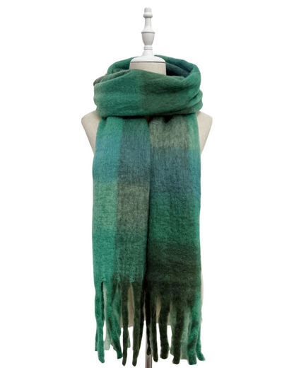 Green Checked Wool Blanket Scarf