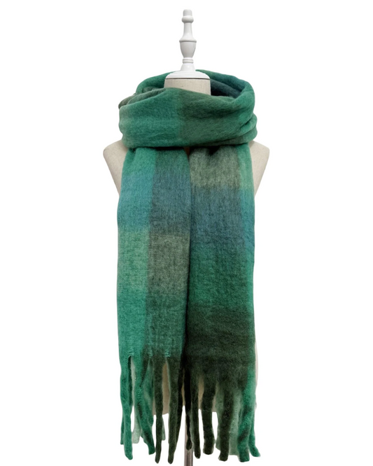Green Checked Wool Blanket Scarf
