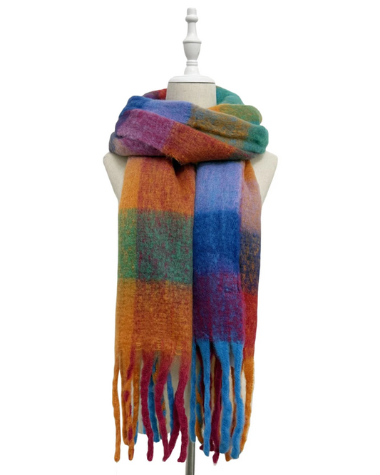 Multi Checked Wool Blanket Scarf