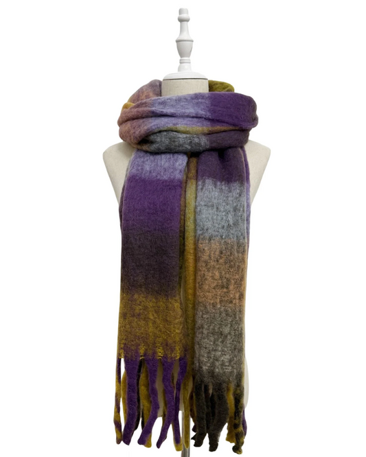 Purple Checked Wool Blanket Scarf