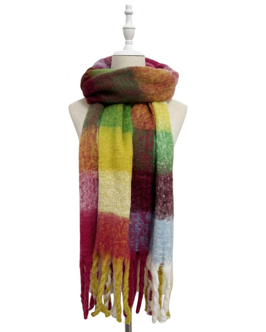 Pink Multi Checked Wool Blanket Scarf