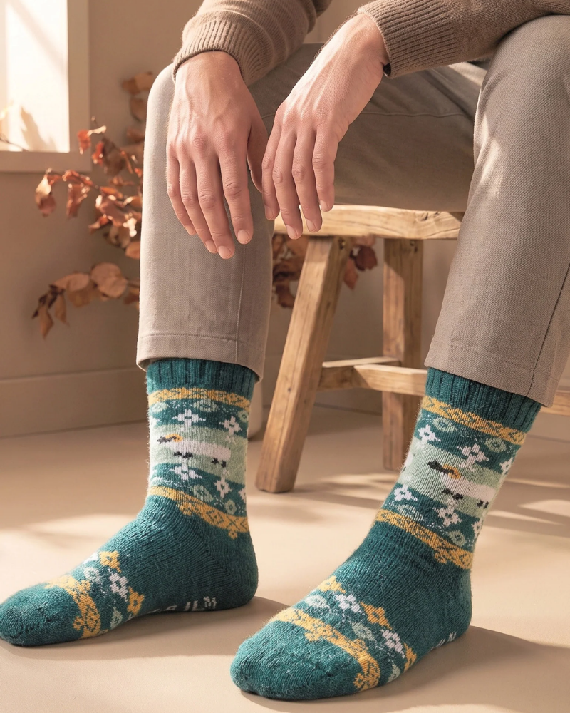 Sheep Patterned Wool Socks In Green