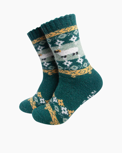 Sheep Patterned Wool Socks In Green