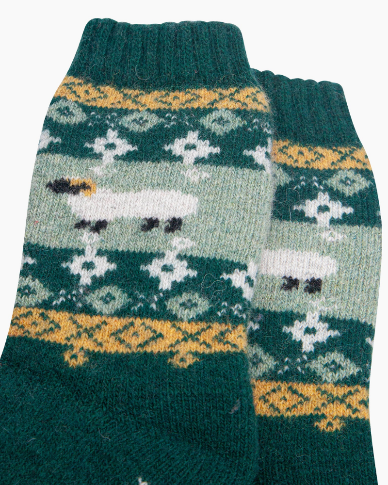 Sheep Patterned Wool Socks In Green
