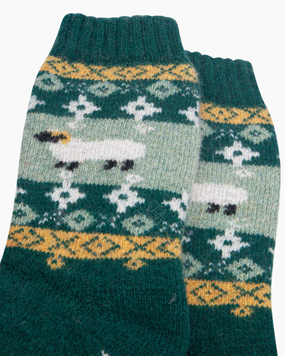 Sheep Patterned Wool Socks In Green