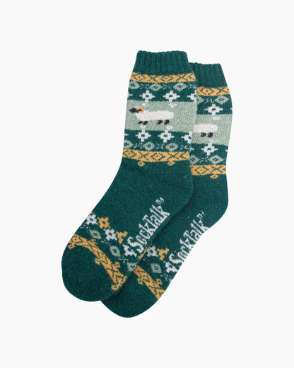 Sheep Patterned Wool Socks In Green