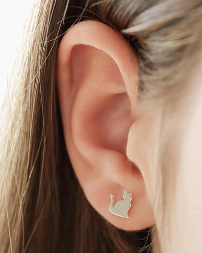 Cat Earrings Sterling Silver