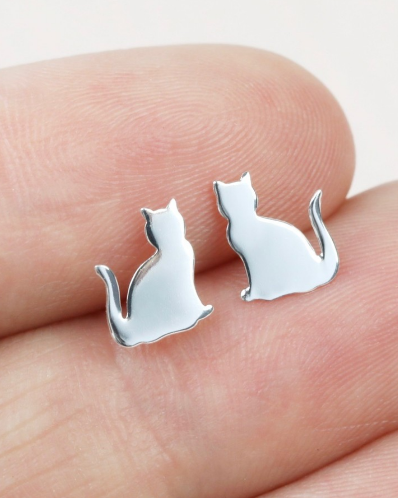 Cat Earrings Sterling Silver