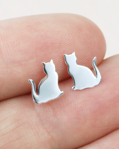 Cat Earrings Sterling Silver
