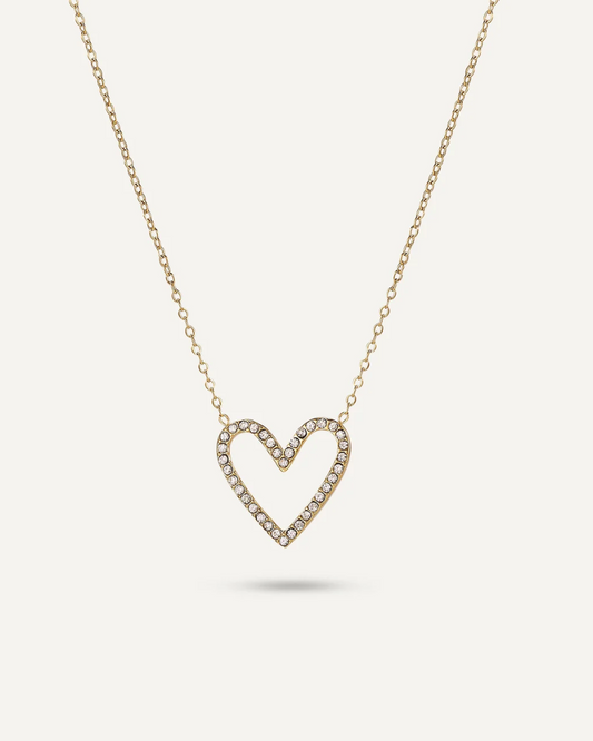 Sophia Outline Heart Diamante Gold Necklace