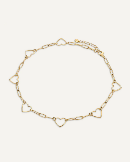 Sophia Outline Hearts Choker Gold Necklace
