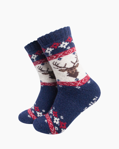 Stag Patterned Wool Socks In Navy Blue