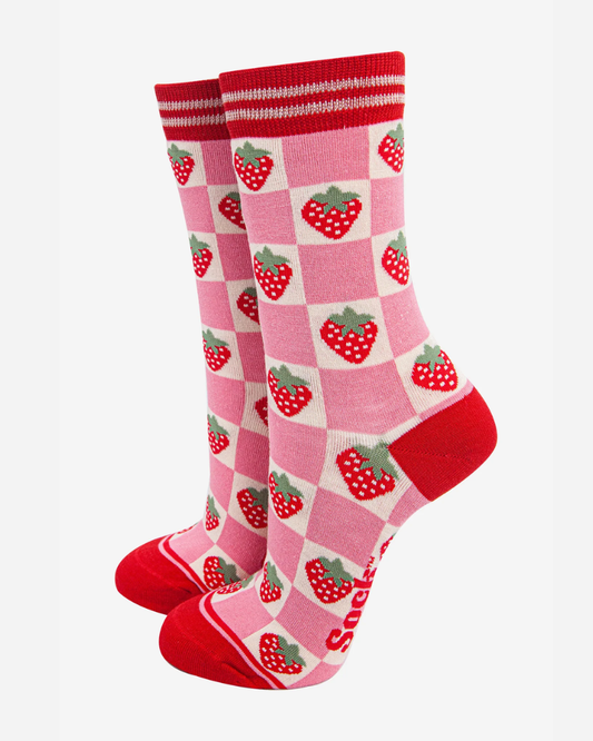 Checkerboard Strawberry Unisex Socks
