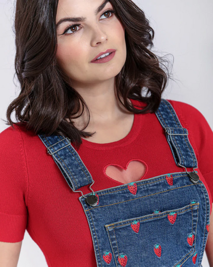 Strawberry Denim Pinafore Dress