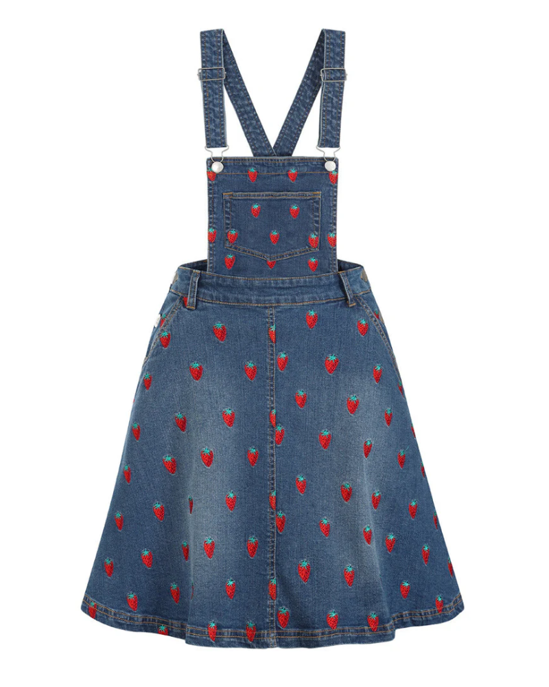 Strawberry Denim Pinafore Dress