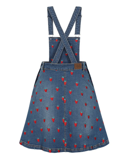 Strawberry Denim Pinafore Dress