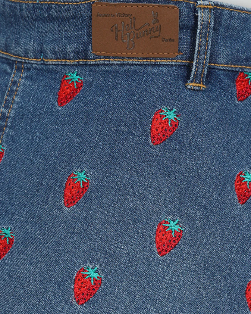 Strawberry Denim Pinafore Dress