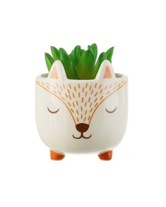 Cute Fox Planter, White, brown and amber colours, beautiful contemporary deisgn, fun and positive vibes.