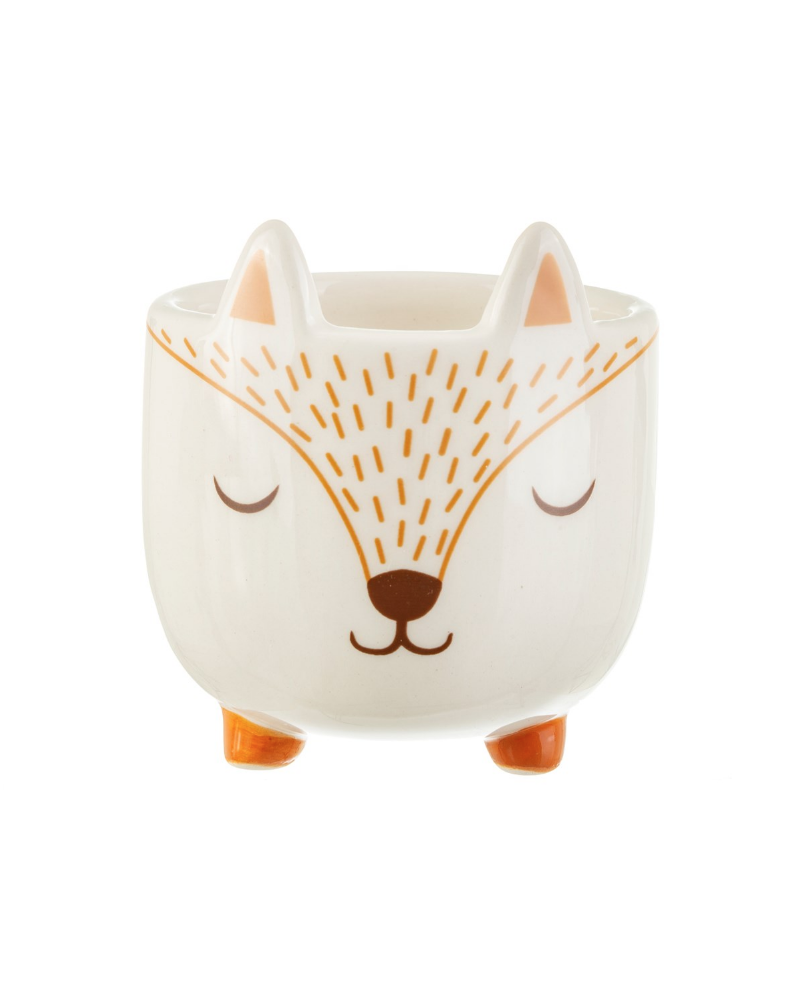 Cute Fox Planter, White, brown and amber colours, beautiful contemporary deisgn, fun and positive vibes.
