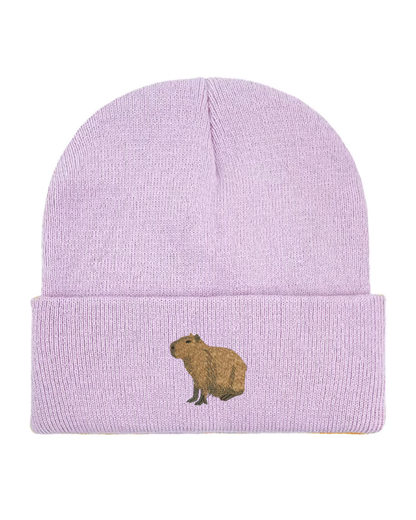 Capybara Embroidered Unisex Beanie Hat Lavender