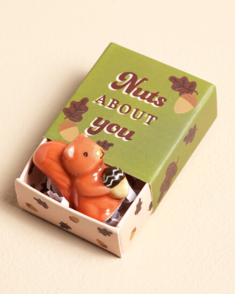 Squirrel Tiny Ceramic Token In Matchbox