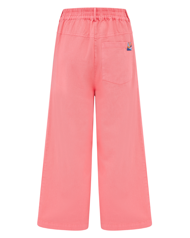 Pink pants with a small logo on a white background