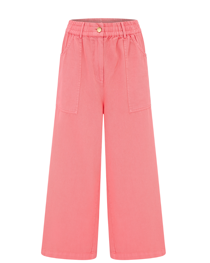 Pink wide-leg pants on a white background
