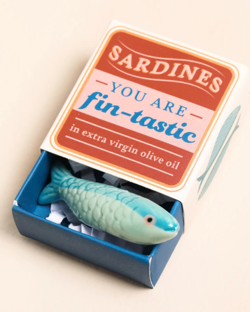 Sardine Tiny Ceramic Token In Matchbox