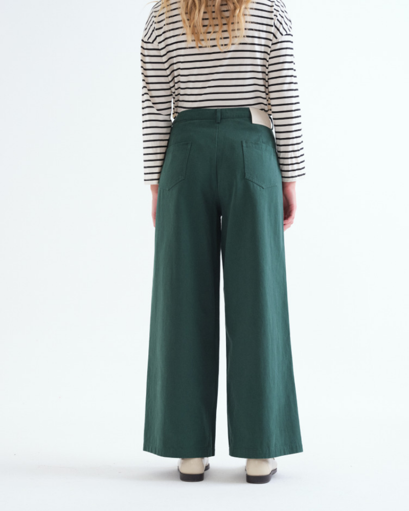 Green Twill Wide Leg Jeans