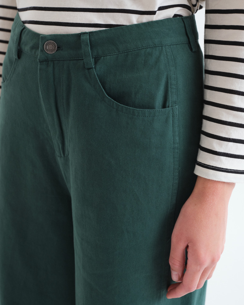 Green Twill Wide Leg Jeans
