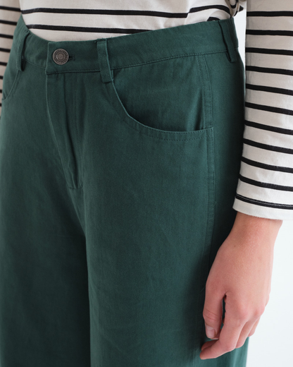 Green Twill Wide Leg Jeans