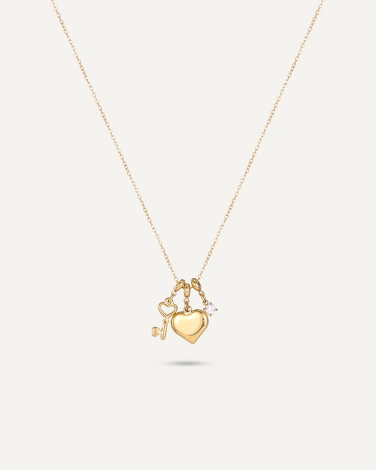 Willow Heart Key Star Charm Gold Necklace