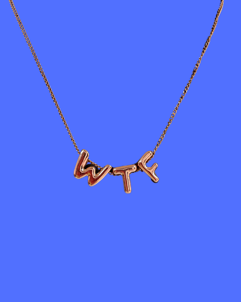 WTF Rose Gold Bubble Writing Necklace