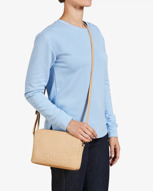 Custard Cream Real Leather Crossbody Bag