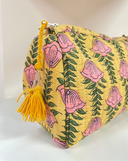 Yellow Quilted Flower Wash Bag in Assorted Sizes