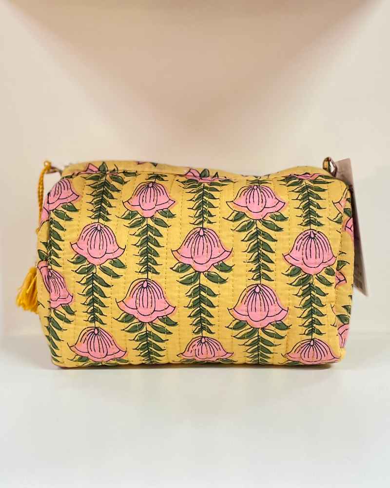 Yellow Quilted Flower Wash Bag in Assorted Sizes