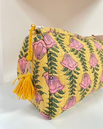 Yellow Quilted Flower Wash Bag in Assorted Sizes