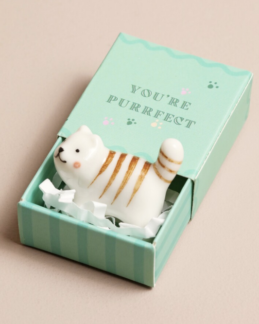 Purrfect Cat Tiny Ceramic Token In Matchbox